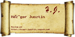 Höger Jusztin névjegykártya