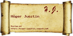 Höger Jusztin névjegykártya